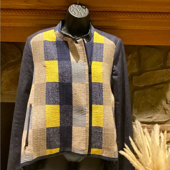 NWOT BCBG MAXAZARIA DENIM PATCHWORK JAKOB MOTO JACKET SZ. S - Picture 1 of 14